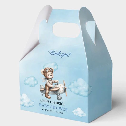 Joyful Teddy Bear Aviator Blue Brown Boy Shower Bedankdoosjes