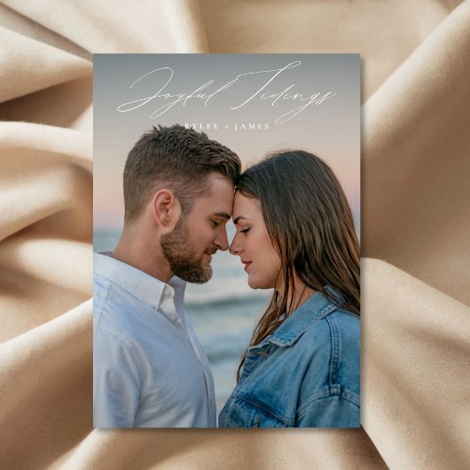 Joyful Tidings Newlywed First Christmas Photo Feestdagenkaart