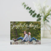 Joyful Tidings Typography Moderne volledige foto Feestdagenkaart (Staand voorkant)