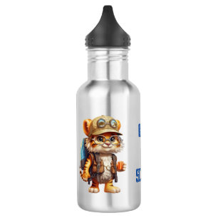 Joyful Tiger Cub met rugzak en drink Waterfles