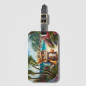 Joyful Tiger Cub met rugzak en koffie Bagagelabel (Voorkant (verticaal))