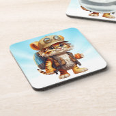 Joyful Tiger Cub met rugzak en koffie Bier Onderzetter (Linkerzijde)