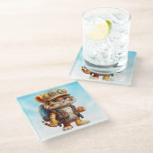 Joyful Tiger Cub met rugzak en koffie Glazen Onderzetter (Schuin)