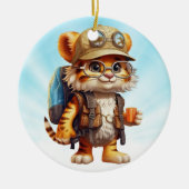 Joyful Tiger Cub met rugzak en koffie Keramisch Ornament (Voorkant)