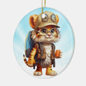 Joyful Tiger Cub met rugzak en koffie Keramisch Ornament (Links)