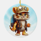 Joyful Tiger Cub met rugzak en koffie Keramisch Ornament (Achterkant)