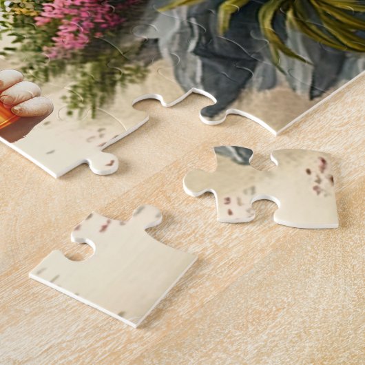 Joyful Tiger Cub met rugzak en koffie Legpuzzel (Zijkant)