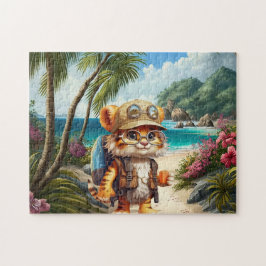 Joyful Tiger Cub met rugzak en koffie Legpuzzel