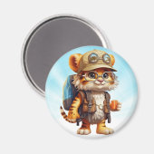 Joyful Tiger Cub met rugzak en koffie Magneet (Voorkant / Achterkant)