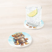 Joyful Tiger Cub met rugzak en koffie Zandsteen Onderzetter (Zijkant)