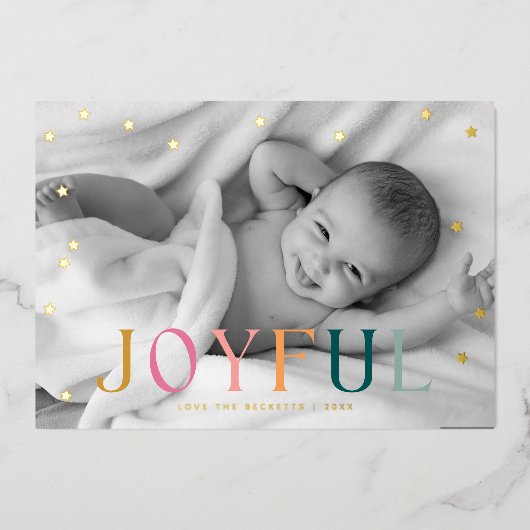 Joyful Tiny Stars kerstfoto Folie Feestdagenkaart (Voorkant)