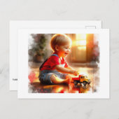 Joyful Toddler Playing With A Toy Truck, Briefkaart (Voorkant / Achterkant)