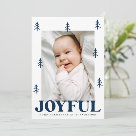 Joyful Trees Navy 2 Foto Feestdagenkaart (Staand voorkant)
