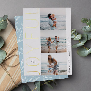 Joyful Trio   Modern 3 Foto-collage Folie Feestdagenkaart