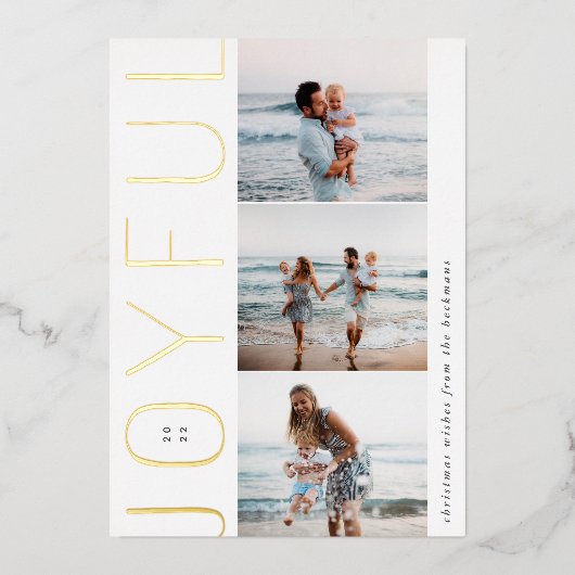 Joyful Trio | Modern 3 Foto-collage Folie Feestdagenkaart (Voorkant)