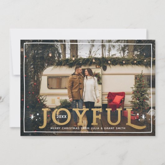 Joyful Twinkle Lights and Stars Brass Folie Foto Feestdagenkaart (Voorkant)