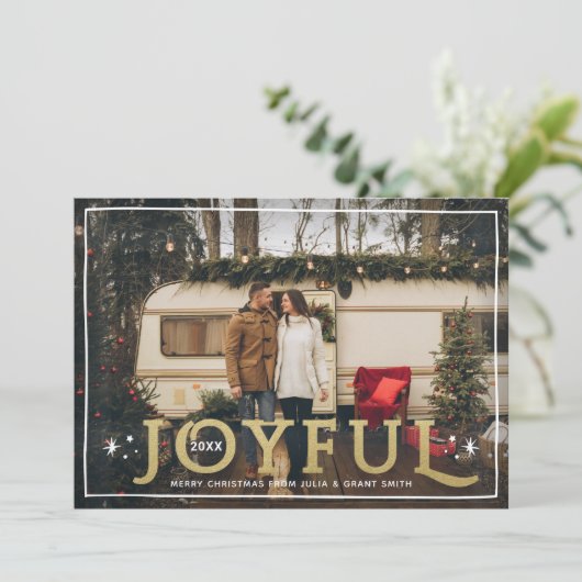 Joyful Twinkle Lights and Stars Gold Foil Foto Feestdagenkaart (Staand voorkant)