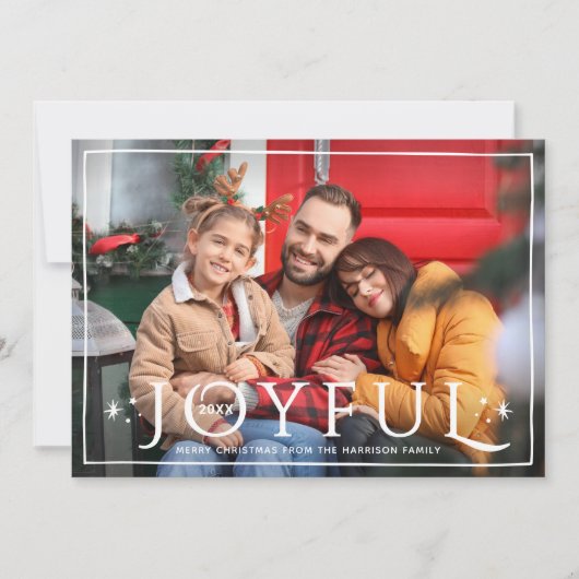 Joyful Twinkle Lights en Stars Red Foto Feestdagenkaart (Voorkant)