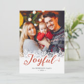 Joyful Typografie Snowflakes kerstfoto Feestdagenkaart (Staand voorkant)