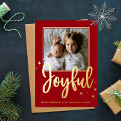 Joyful Typography Script Moderne Photo Kerstmis Folie Feestdagen Briefkaart