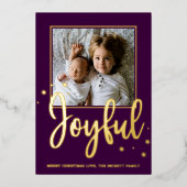 Joyful Typography Script Moderne Photo Kerstmis Folie Feestdagenkaart (Voorkant)