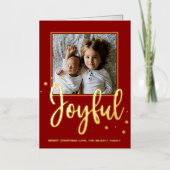 Joyful Typography Script Moderne Photo Kerstmis Folie Feestdagenkaart (Voorkant)