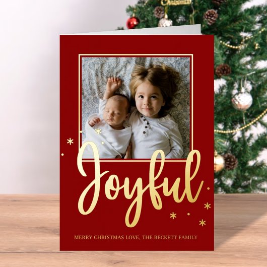 Joyful Typography Script Moderne Photo Kerstmis Folie Feestdagenkaart