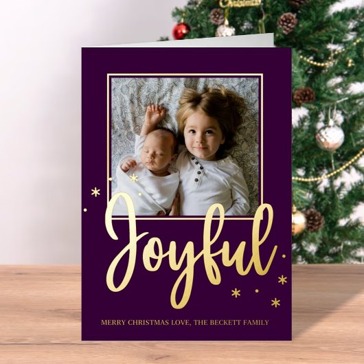 Joyful Typography Script Moderne Photo Kerstmis Folie Feestdagenkaart