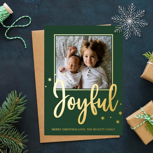 Joyful Typography Script Moderne Photo Kerstmis Folie Feestdagenkaart