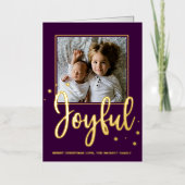 Joyful Typography Script Moderne Photo Kerstmis Folie Feestdagenkaart (Voorkant)
