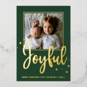 Joyful Typography Script Moderne Photo Kerstmis Folie Feestdagenkaart (Voorkant)