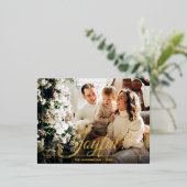 Joyful, uw foto, naam en berichtgoud folie feestdagen briefkaart (Staand Voorkant)