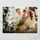 Joyful, uw foto, naam en berichtgoud folie feestdagen briefkaart (Voorkant)