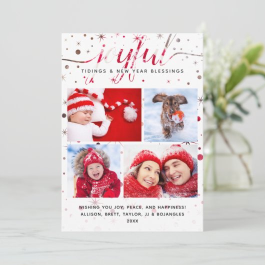 JOYFUL-vakantiekaart + kleurencongruente typografi Feestdagenkaart (Staand voorkant)