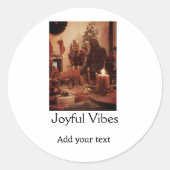 Joyful Vibes add family Christmas photo name simpl Ronde Sticker (Voorkant)