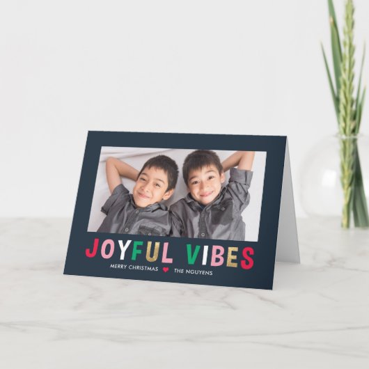 Joyful Vibes Editable Color Folded Holiday Card Feestdagen Kaart (Voorkant)