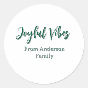 Joyful vibes kerst groen vakantie familienaam ronde sticker