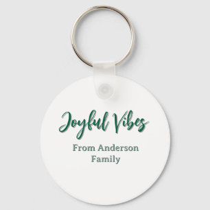 Joyful vibes kerst groen vakantie familienaam sleutelhanger