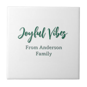 Joyful vibes kerst groen vakantie familienaam tegeltje