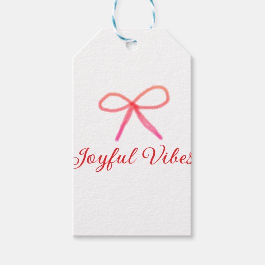 Joyful vibes kerst RED BOW vakantie familienaam Cadeaulabel (Voorkant)