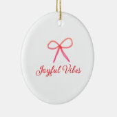 Joyful vibes kerst RED BOW vakantie familienaam Keramisch Ornament (Rechts)