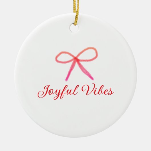 Joyful vibes kerst RED BOW vakantie familienaam Keramisch Ornament (Voorkant)
