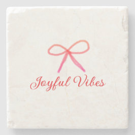 Joyful vibes kerst RED BOW vakantie familienaam Stenen Onderzetter