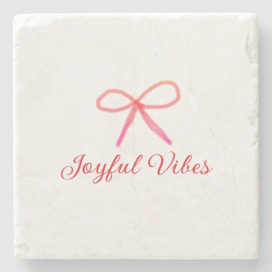 Joyful vibes kerst RED BOW vakantie familienaam Stenen Onderzetter (Voorkant)