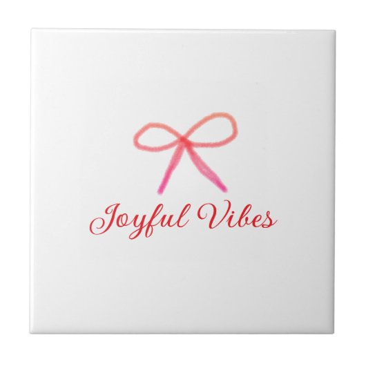 Joyful vibes kerst RED BOW vakantie familienaam Tegeltje (Voorkant)