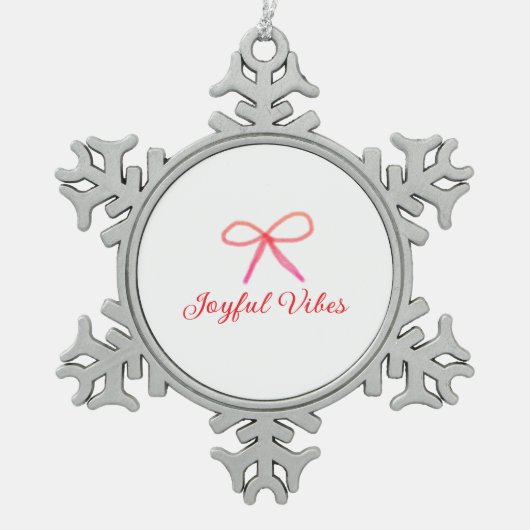 Joyful vibes kerst RED BOW vakantie familienaam Tin Sneeuwvlok Ornament (Voorkant)