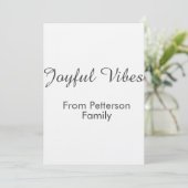 Joyful Vibes red Christmas add family name date  Kaart (Staand voorkant)