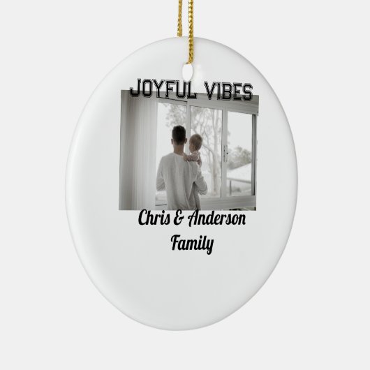 Joyful Vibes vader zoon familie kerstvakantie p Keramisch Ornament (Rechts)