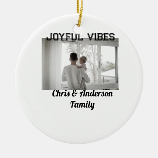 Joyful Vibes vader zoon familie kerstvakantie p Keramisch Ornament (Voorkant)