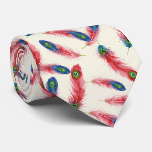 Joyful Vibrant Watercolor Feather Statement Stropdas (Opgerold)